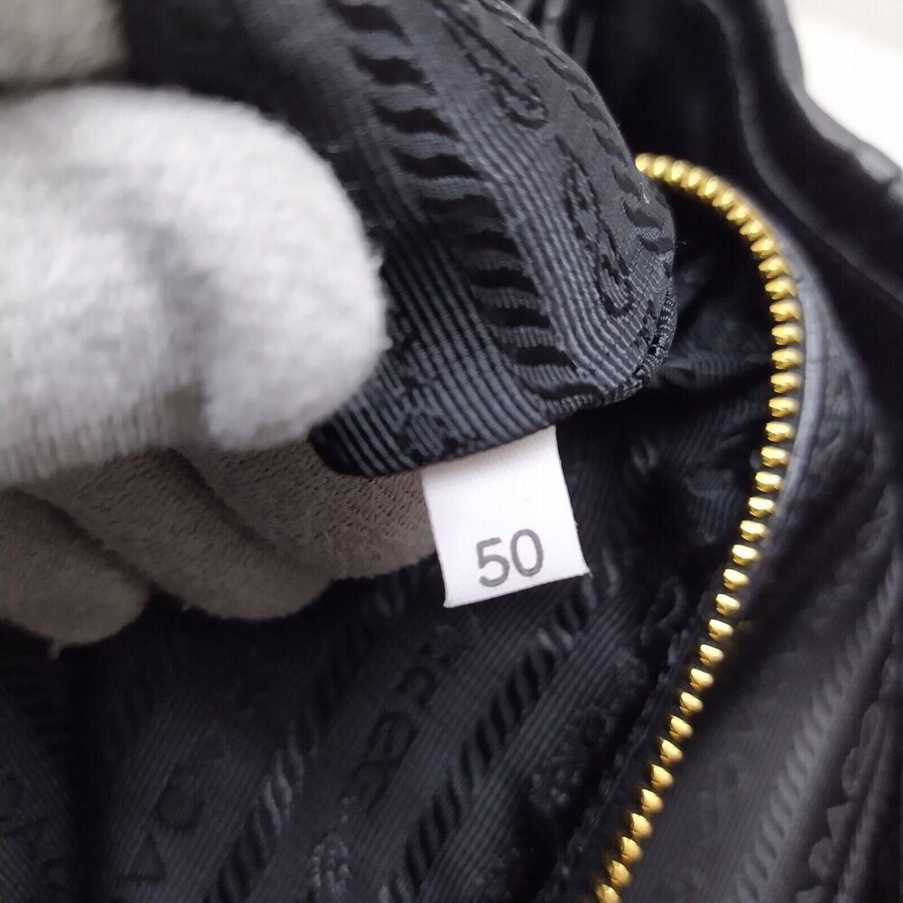 Prada Black Gaufre Nappa Leather Push Lock Double Handle Satchel Shoulder Bag - Picture 14 of 16